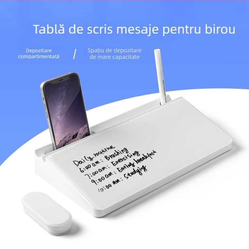 Tablă de scris din sticlă securizată pentru birou – tablă pentru notițe și mesaje, ștergătoare