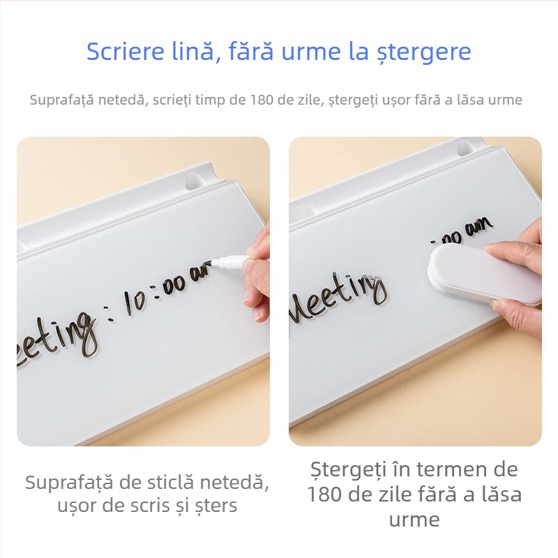 Tablă de scris din sticlă securizată pentru birou – tablă pentru notițe și mesaje, ștergătoare