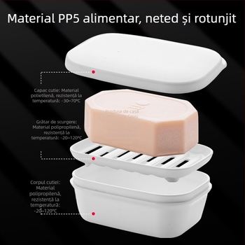 Cutie portabilă pentru săpun, etanșă, cu capac, design de drenaj pentru călătorii și baie