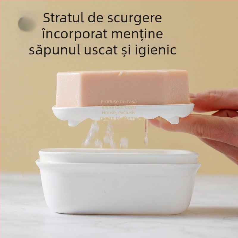Cutie portabilă pentru săpun, etanșă, cu capac, design de drenaj pentru călătorii și baie