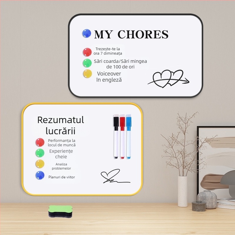 Tablă magnetică albă mică pentru scris – portabilă, ușor de șters, pentru notițe și mesaje; destinată utilizării la birou, acasă și desenelor copiilor