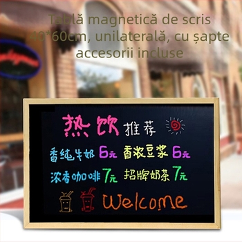 Tabla neagră cu ramă din lemn masiv, unidirecțională, magnetică și de agățat – tablă de mesaje și meniu în stil retro pentru cafenele, restaurante și magazine