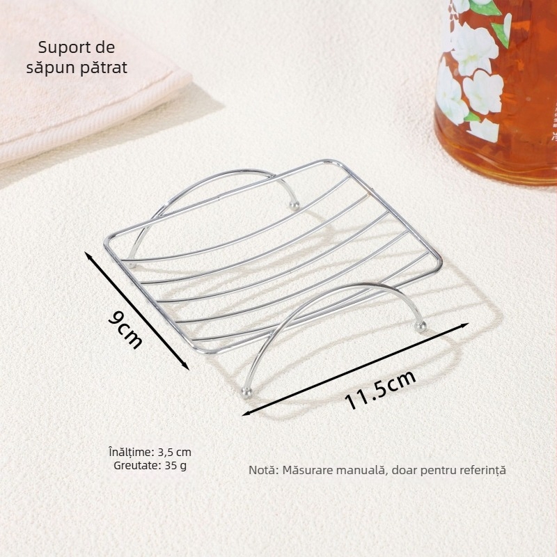 Suport pentru săpun din oțel inoxidabil cu scurgere, design minimalist pentru baie, montaj fără găuri