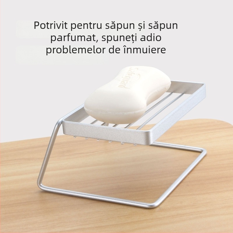 Suport pentru săpun din oțel inoxidabil, fără găuri, montaj pe perete sau pe blat, cu drenaj
