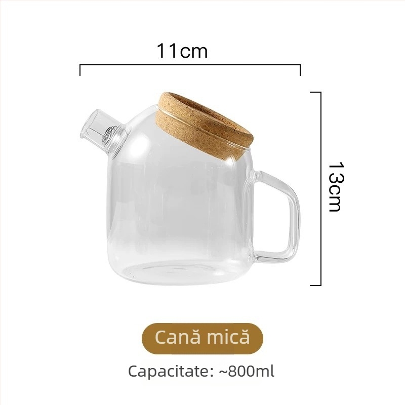 Cană pentru apă rece cu dop din plută, sticlă transparentă, capacitate mare, pentru suc și infuzie de ceai
