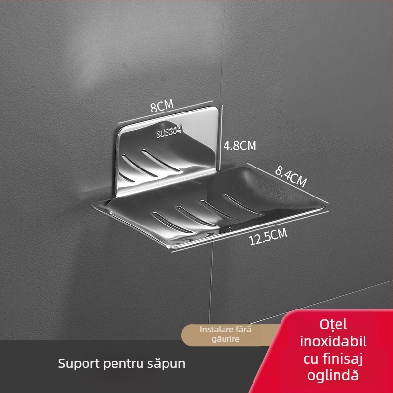 Suport pentru săpun pentru baie, fără găuri, din oțel inoxidabil 304, finisaj periat și drenaj
