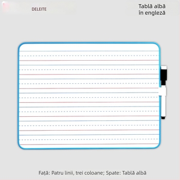 Tablă albă dublă pentru șters uscat, format A4, cu linii roșii și albastre, patru rânduri și trei grile, pentru exerciții de scriere