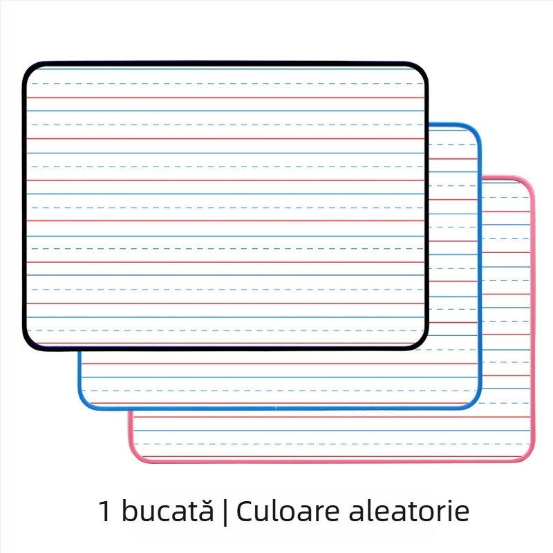 Tablă albă dublă pentru șters uscat, format A4, cu linii roșii și albastre, patru rânduri și trei grile, pentru exerciții de scriere