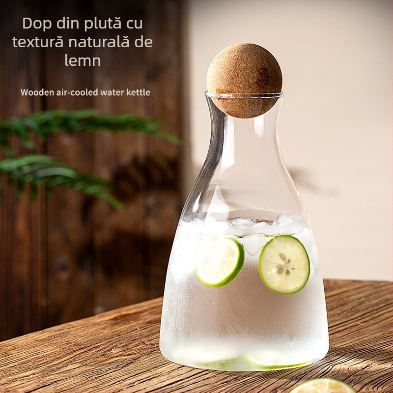 Recipient din sticlă rezistent la temperaturi înalte pentru apă rece, capac, capacitate mare, pentru sucuri și băuturi, textură ciocănită