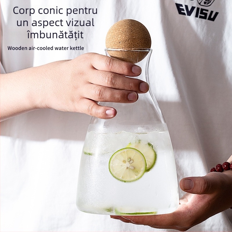 Recipient din sticlă rezistent la temperaturi înalte pentru apă rece, capac, capacitate mare, pentru sucuri și băuturi, textură ciocănită