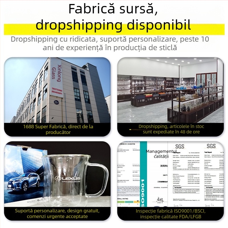 Sticlă pentru apă rece, din sticlă, rezistentă la temperaturi înalte, capacitate mare, pentru sucuri și băuturi reci, include ceașcă cu inel de lemn