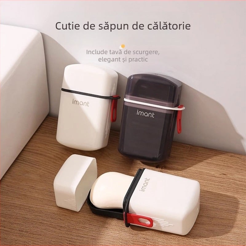 Cutie de săpun pentru călătorii, cu capac, portabilă, design creativ și drăguț, spațiu etanș de depozitare pentru călătorii și săpun de rufe.