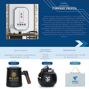 Ceașcă ceramică pentru ceai, cu filtru și capac, design simplu, potrivită pentru birou și cadouri festive