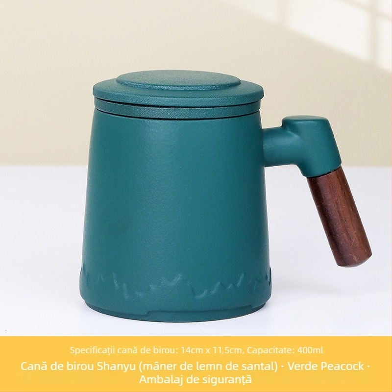 Ceașcă ceramică pentru ceai, cu filtru și capac, design simplu, potrivită pentru birou și cadouri festive