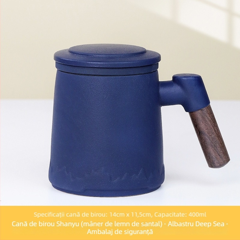 Ceașcă ceramică pentru ceai, cu filtru și capac, design simplu, potrivită pentru birou și cadouri festive