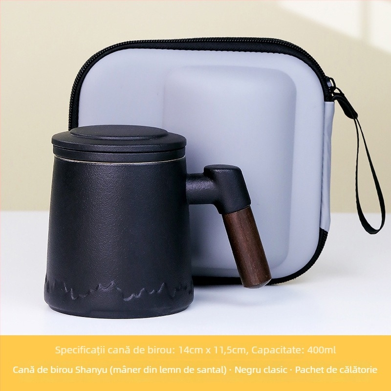 Ceașcă ceramică pentru ceai, cu filtru și capac, design simplu, potrivită pentru birou și cadouri festive