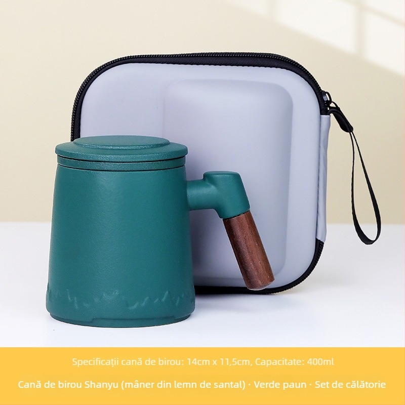 Ceașcă ceramică pentru ceai, cu filtru și capac, design simplu, potrivită pentru birou și cadouri festive
