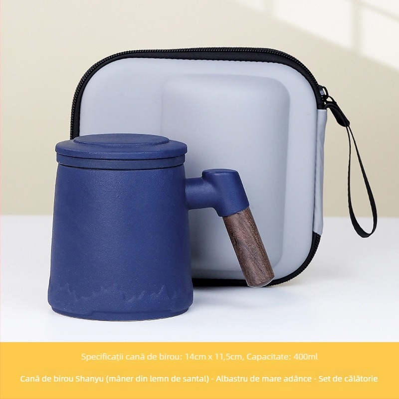Ceașcă ceramică pentru ceai, cu filtru și capac, design simplu, potrivită pentru birou și cadouri festive
