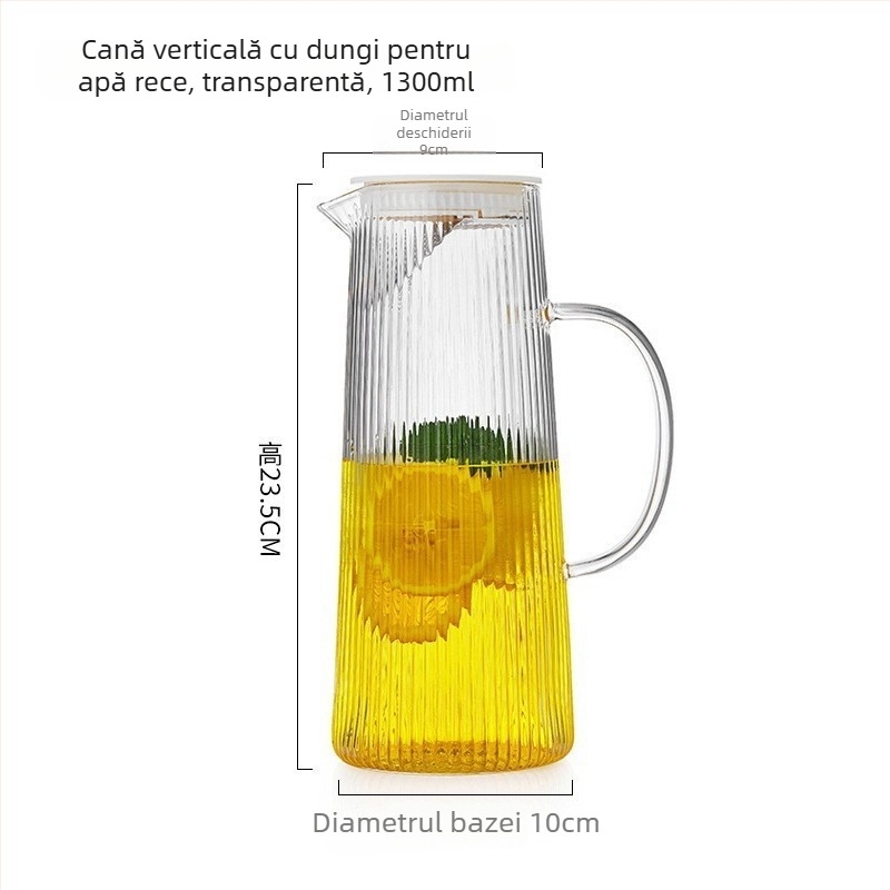 Sticlă de apă rece în stil japonez, cu dungi verticale, din sticlă borosilicată, rezistentă la căldură și la explozie, capacitate mare, cu infuzor pentru suc și ceai