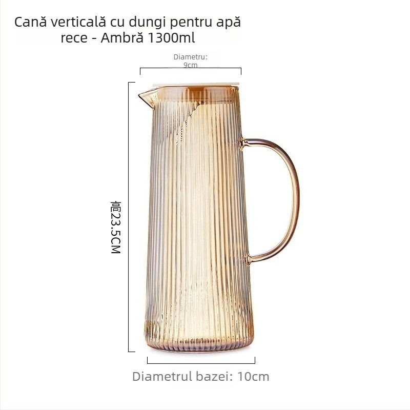 Sticlă de apă rece în stil japonez, cu dungi verticale, din sticlă borosilicată, rezistentă la căldură și la explozie, capacitate mare, cu infuzor pentru suc și ceai
