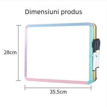 Tablă mică magnetică, albă, cu ramă din plastic – pentru desen, notițe și scriere, design cu margini colorate, suprafață reutilizabilă