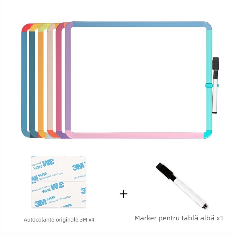 Tablă mică magnetică, albă, cu ramă din plastic – pentru desen, notițe și scriere, design cu margini colorate, suprafață reutilizabilă