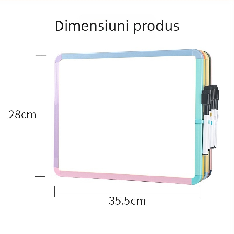 Tablă mică magnetică, albă, cu ramă din plastic – pentru desen, notițe și scriere, design cu margini colorate, suprafață reutilizabilă