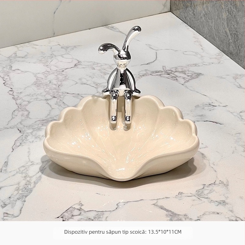 Săpunieră ceramică pentru baie cu drenaj și spațiu de depozitare, design ușor luxos
