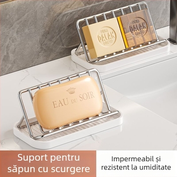 Raft pentru săpun din oțel inoxidabil cu drenaj pentru blat de baie, spațiu de depozitare premium pentru bucătărie și baie