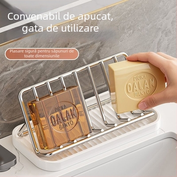 Raft pentru săpun din oțel inoxidabil cu drenaj pentru blat de baie, spațiu de depozitare premium pentru bucătărie și baie