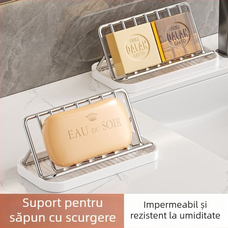 Raft pentru săpun din oțel inoxidabil cu drenaj pentru blat de baie, spațiu de depozitare premium pentru bucătărie și baie
