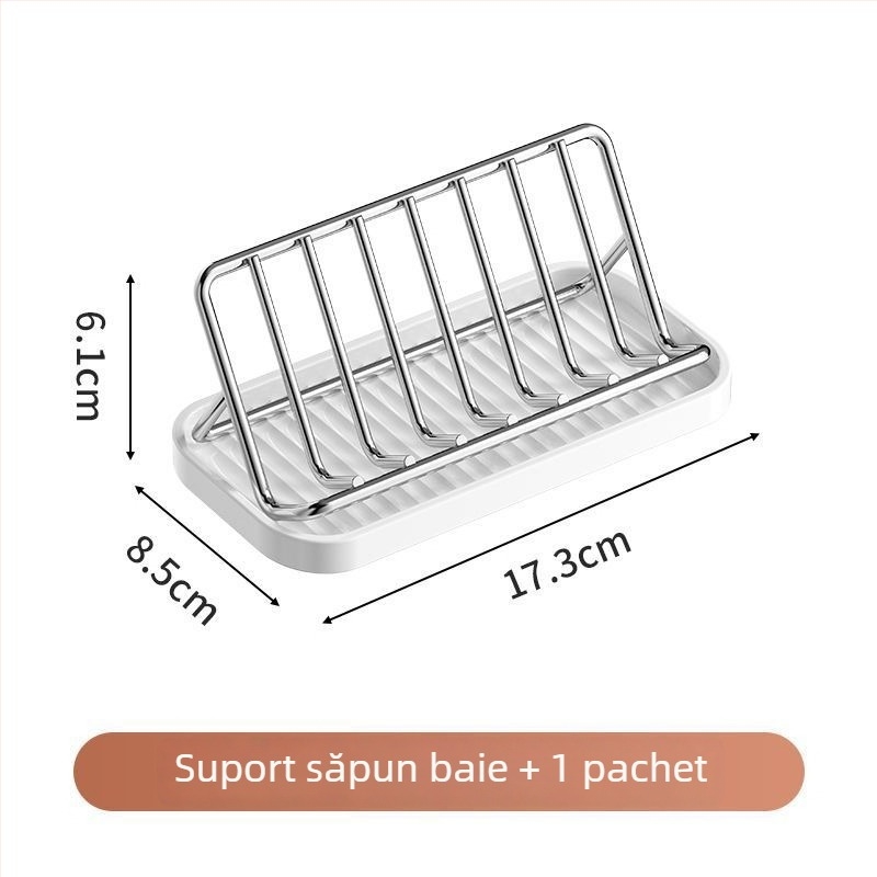 Raft pentru săpun din oțel inoxidabil cu drenaj pentru blat de baie, spațiu de depozitare premium pentru bucătărie și baie