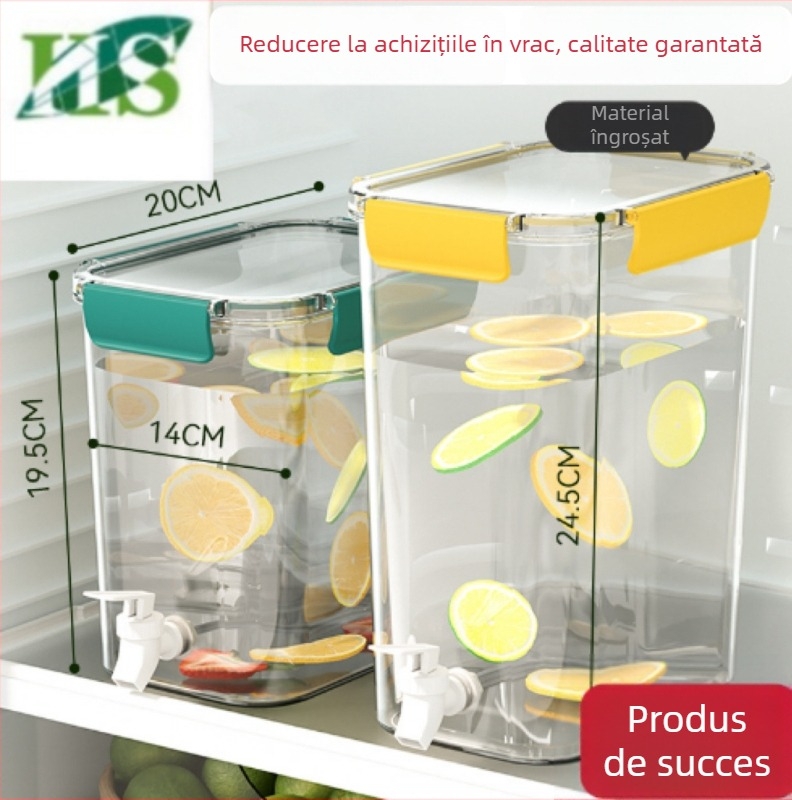 Carafă pentru apă rece 3.5L cu robinet, pentru frigider; recipient pentru ceai de fructe și apă cu lămâie, sticlă pentru infuzie rece