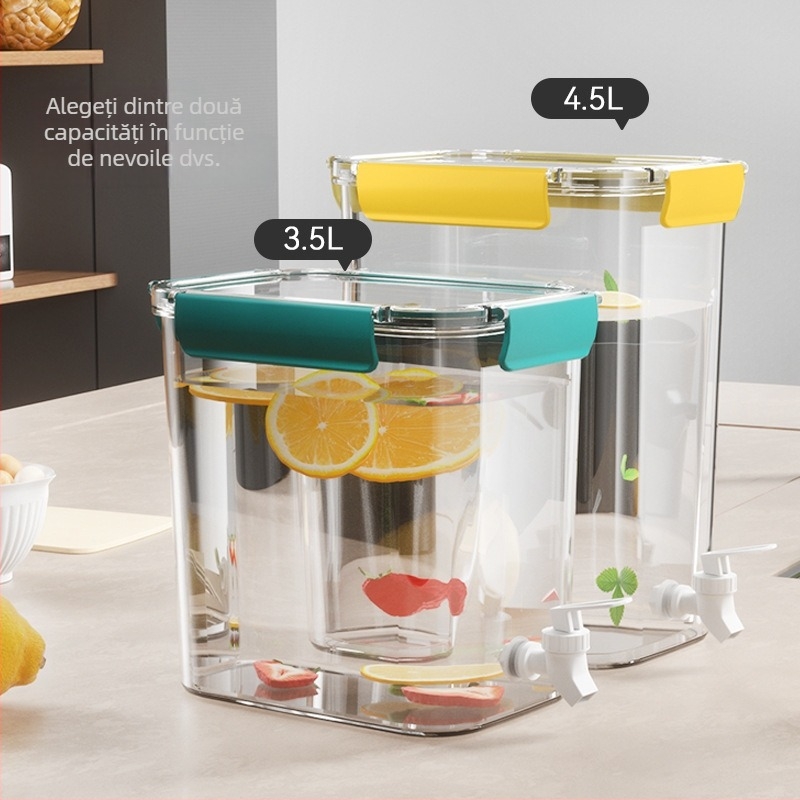 Carafă pentru apă rece 3.5L cu robinet, pentru frigider; recipient pentru ceai de fructe și apă cu lămâie, sticlă pentru infuzie rece