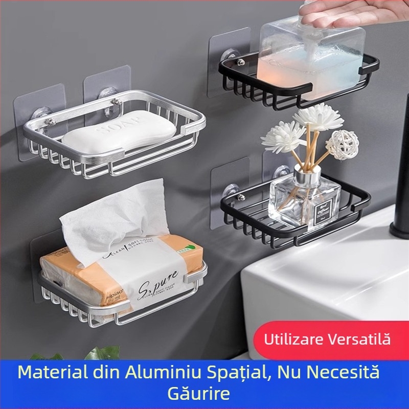 Suport de săpun din aluminiu Space, montat pe perete, fără găuri, pentru baie