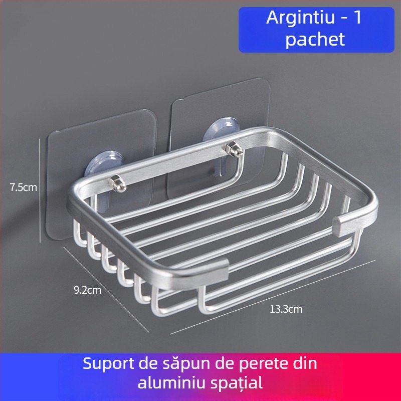 Suport de săpun din aluminiu Space, montat pe perete, fără găuri, pentru baie