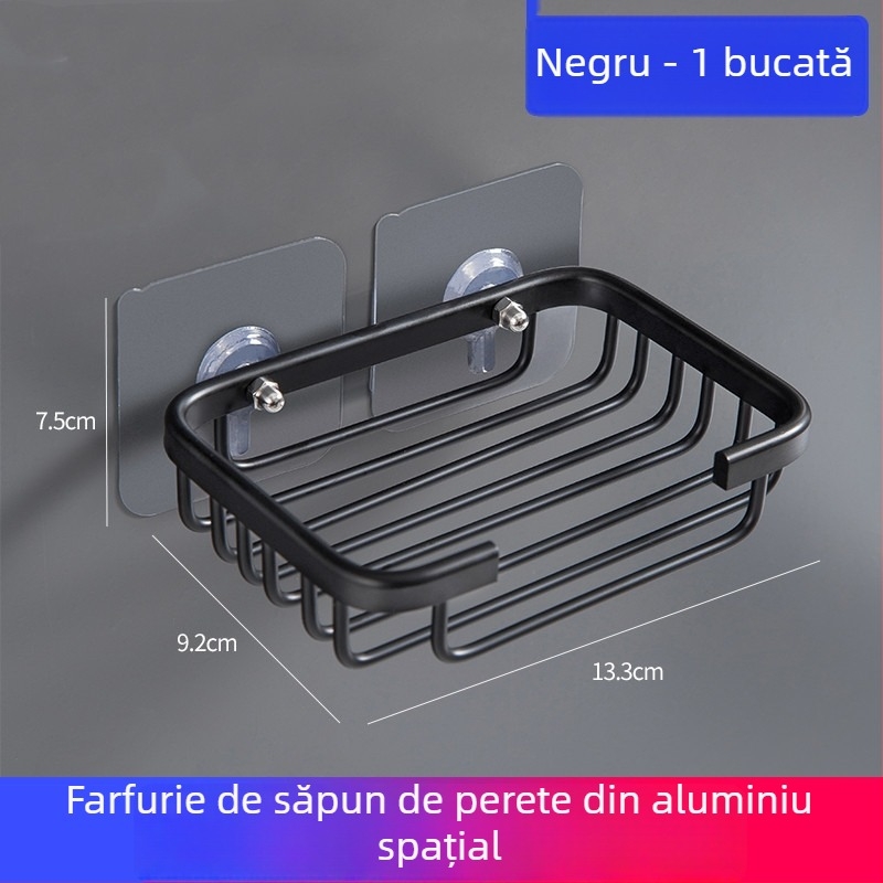 Suport de săpun din aluminiu Space, montat pe perete, fără găuri, pentru baie