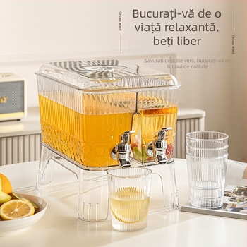 Carafă modernă minimalistă pentru apă rece, cu robinet încorporat pentru limonadă și băuturi din fructe; compatibilă cu frigiderul; recipient din plastic pentru gheață
