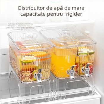 Carafă modernă minimalistă pentru apă rece, cu robinet încorporat pentru limonadă și băuturi din fructe; compatibilă cu frigiderul; recipient din plastic pentru gheață