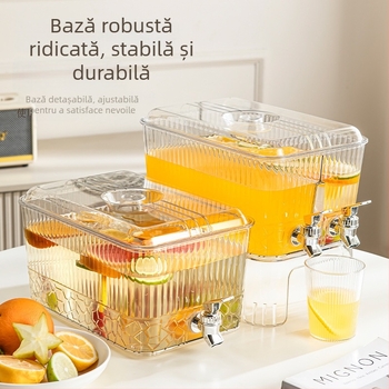 Carafă modernă minimalistă pentru apă rece, cu robinet încorporat pentru limonadă și băuturi din fructe; compatibilă cu frigiderul; recipient din plastic pentru gheață
