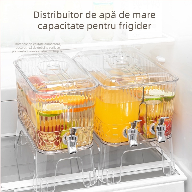 Carafă modernă minimalistă pentru apă rece, cu robinet încorporat pentru limonadă și băuturi din fructe; compatibilă cu frigiderul; recipient din plastic pentru gheață