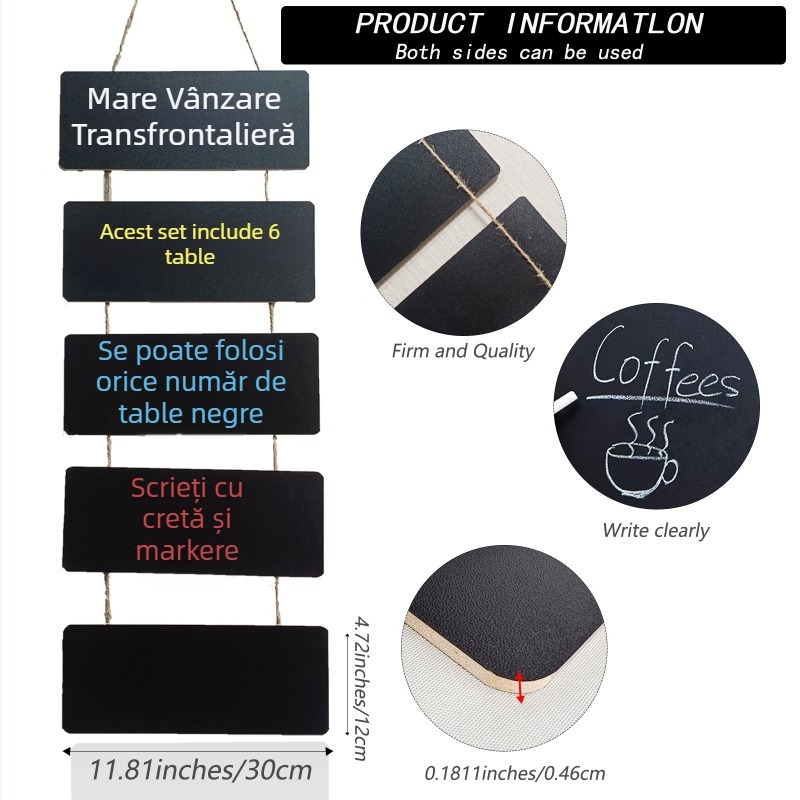 Tablă mică din lemn, dublă față, pentru agățat – tablă decorativă pentru desen și mesaje, afișaj DIY