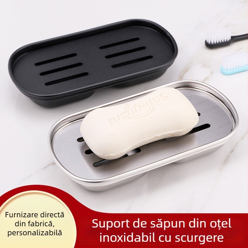 Sapunieră cu drenaj, design Nordic, dublu nivel, pentru baie, din oțel inoxidabil