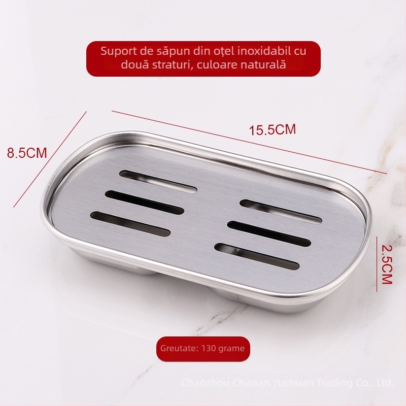 Sapunieră cu drenaj, design Nordic, dublu nivel, pentru baie, din oțel inoxidabil