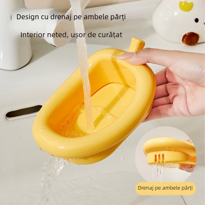 Cutie de depozitare pentru săpun cu drenaj și burete încorporat pentru curățarea feței, organizator pentru suprafața din baie