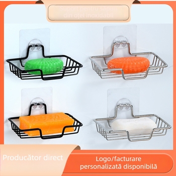 Raft de săpun din oțel inoxidabil, montat pe perete, cu drenaj și cutie de săpun pentru baie