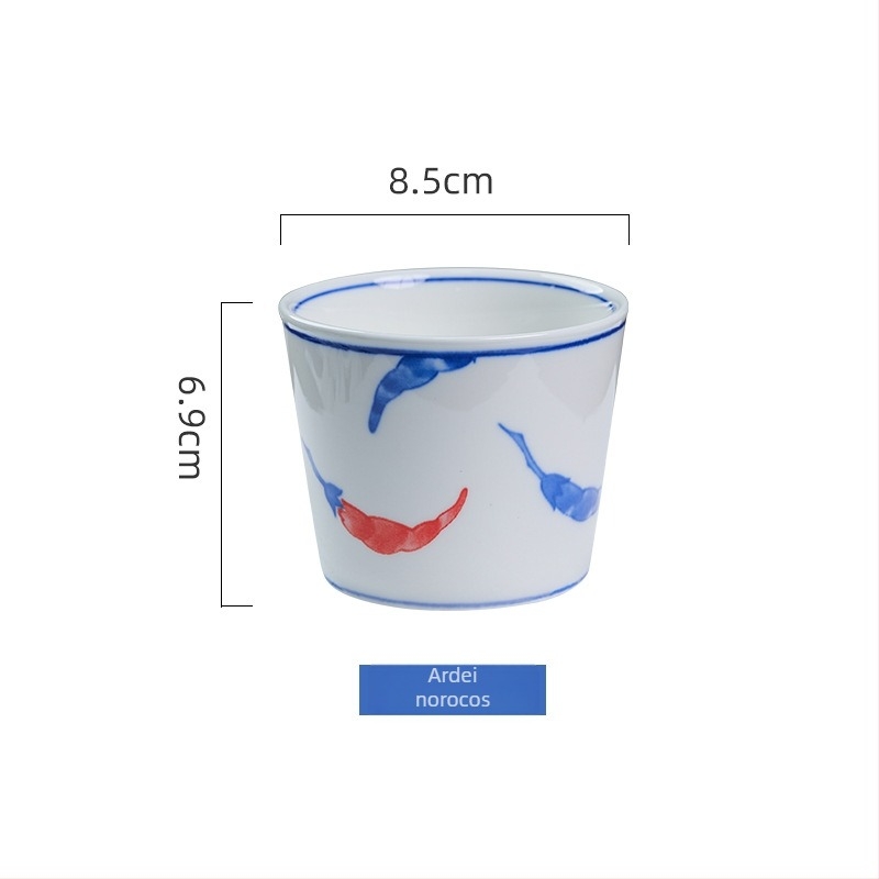 ceașcă de ceai cu glazură sub strat colorat și simbol de noroc, ceașcă japoneză tip choko alb-albastru, ceașcă de apă din porțelan, ceașcă de maestru — lux ușor retro