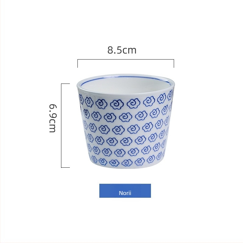 ceașcă de ceai cu glazură sub strat colorat și simbol de noroc, ceașcă japoneză tip choko alb-albastru, ceașcă de apă din porțelan, ceașcă de maestru — lux ușor retro