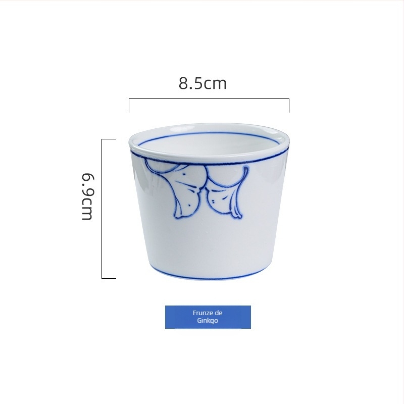 ceașcă de ceai cu glazură sub strat colorat și simbol de noroc, ceașcă japoneză tip choko alb-albastru, ceașcă de apă din porțelan, ceașcă de maestru — lux ușor retro