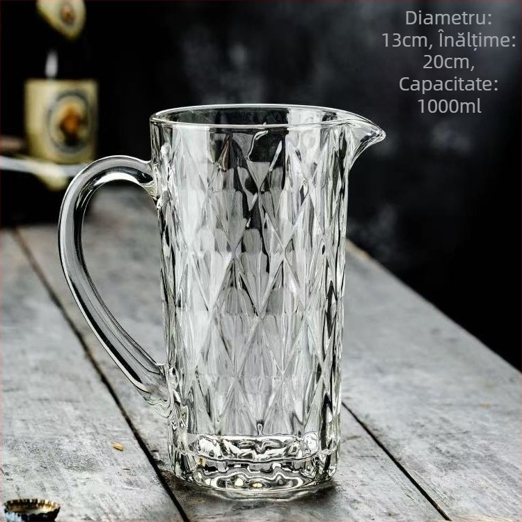 Carafă din sticlă cu model glaciar, capacitate mare pentru băuturi reci